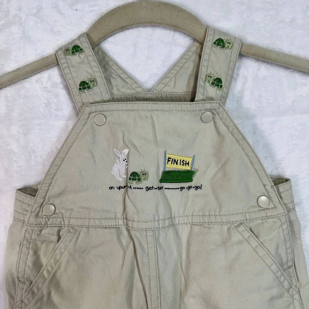 Gymboree Overalls 6-12 Months‎ Khaki Embroidered Turtle Rabbit Vintage Kids